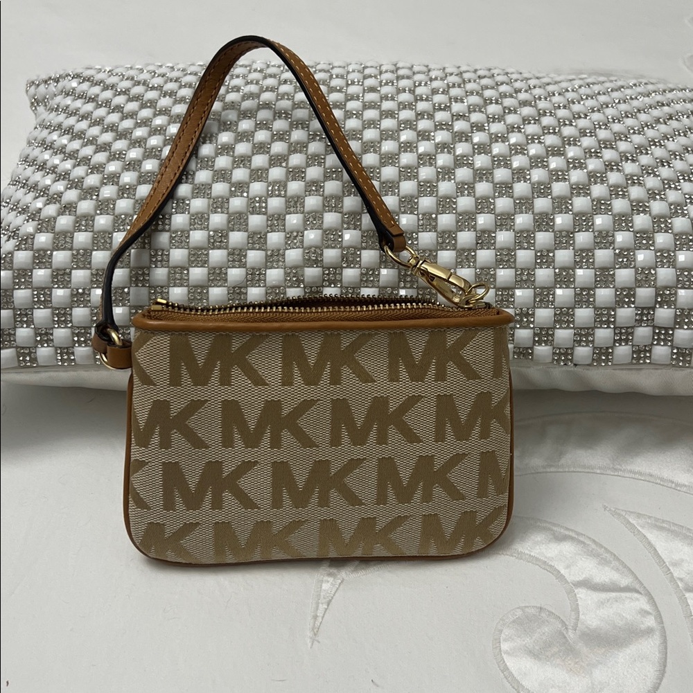 Michael Kors Beige and Brown Logo Wristlet NWOT